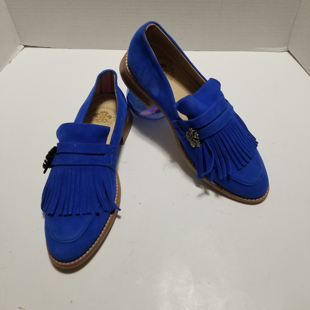 🆕️ Scotch & Soda LOEL Fringe Blue Suede Loafers Flats Leafs Shoes EU 37 - Picture 2 of 13